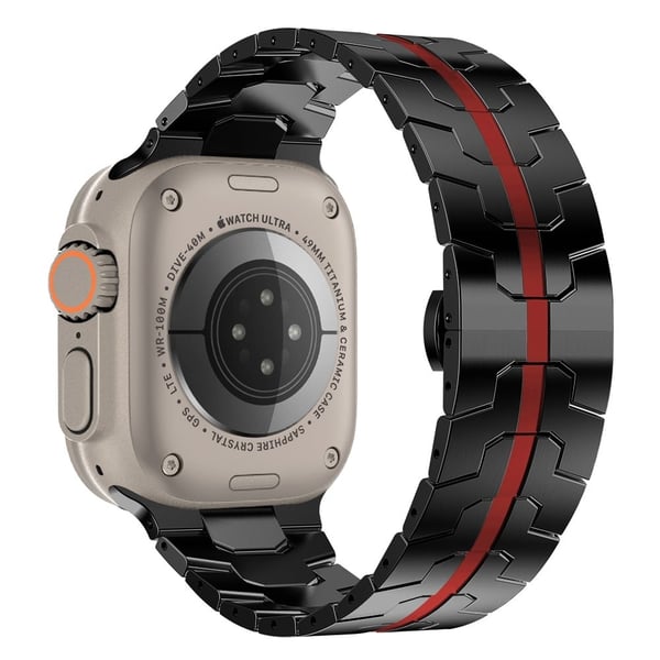 Apple Watch Series 41mm - 40mm - 38mm ruostumattomasta teräksestä valmistettu ranneke - Musta + Punainen