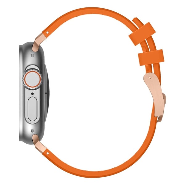 Apple Watch Series 49mm - 45mm - 44mm - 42mm Universal Liquid Silicone Watch Band - Rose Gull + Oransje