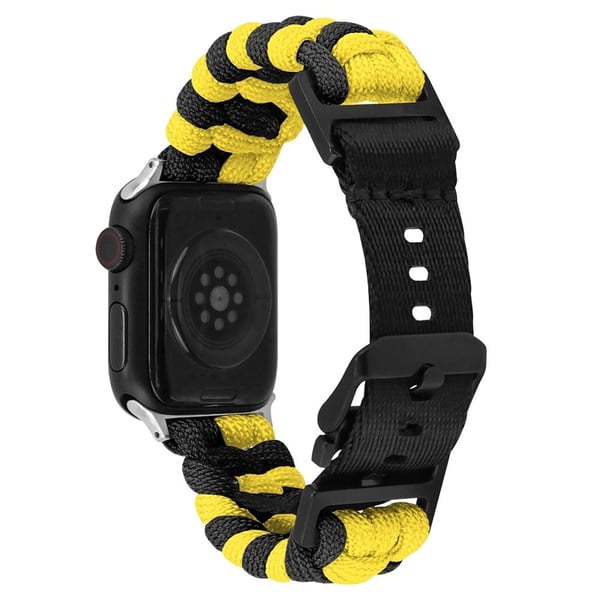 Apple Watch Series 49mm - 45mm - 44mm - 42mm Universal Watch Band Nylon Rope Strap - Gul + Svart