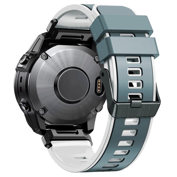 KALEBOL KLB-SSGJ-001 Garmin Fenix 7X / 7X Pro Silikonklokkearmbånd 26 mm med to farger - Blågrå + Hvit