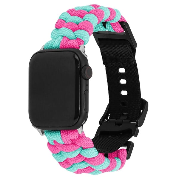 Apple Watch Series 49mm - 45mm - 44mm - 42mm Universal Watch Band Nylon Rope Strap - Innsjøblå + Rosa
