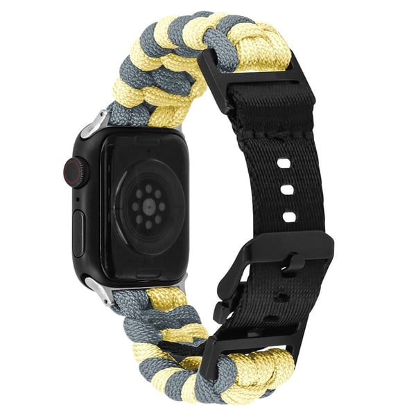 Apple Watch Series 49mm - 45mm - 44mm - 42mm Universal Watch Band Nylon Rope Strap - Gul + Grå