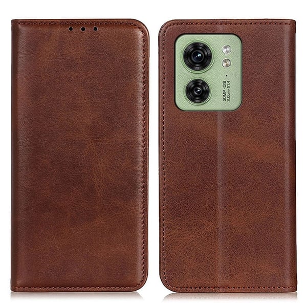 Motorola Edge 40 flip etui i ægte læder med pung - Kaffe