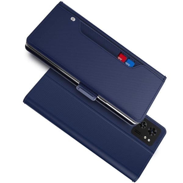 Telefonetui med sminkespeil og glatt design for Motorola Edge 40 - Blå