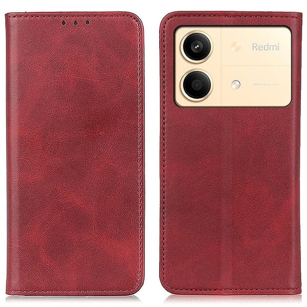 Flipveske i ekte skinn i lommebokstil for Xiaomi Redmi Note 13R Pro - Rød
