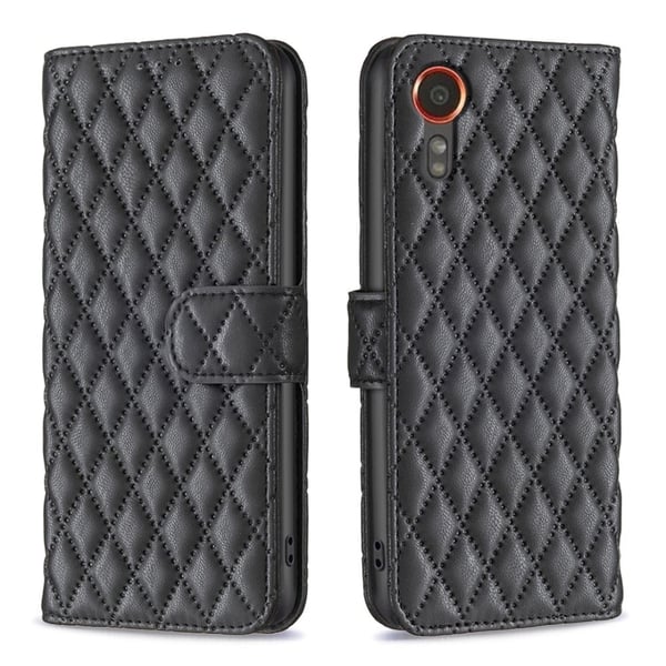 Rombemønster, matt flip-deksel for Samsung Galaxy Xcover 7 - Svart