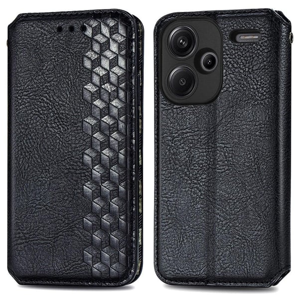 Xiaomi Redmi Note 13 Pro Plus læderetui med stilfuldt rombe aftryk - Sort