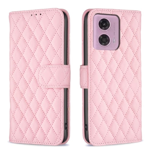 Rhombus mat Motorola Moto G34 flip etui - Lyserød