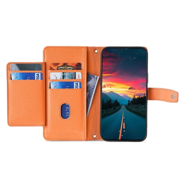 Samsung Galaxy M33 5G vegansk lommebokveske i skinn med glidelås - Oransje