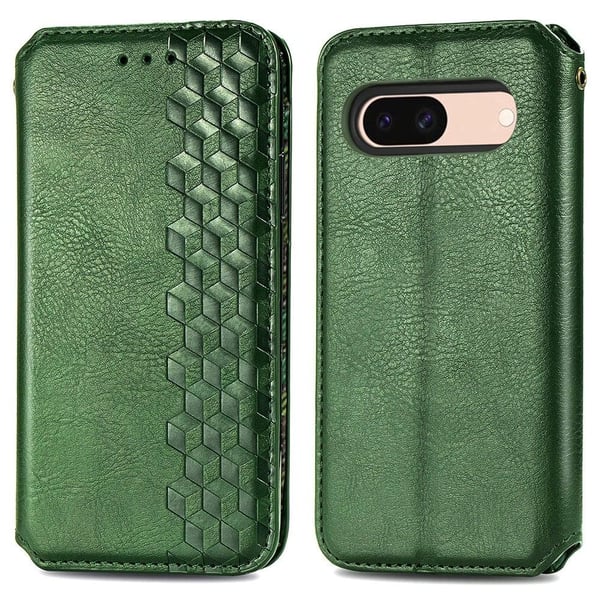 Skinn-etui med stilfult rombeavtrykk for Google Pixel 8A - Grønn