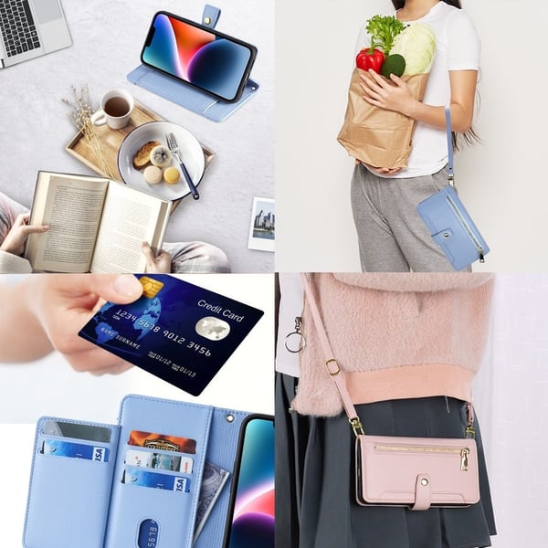 Samsung Galaxy A04e / Samsung Galaxy F04 / Samsung Galaxy M04 vegansk lommebokveske i skinn med glidelås - Blå
