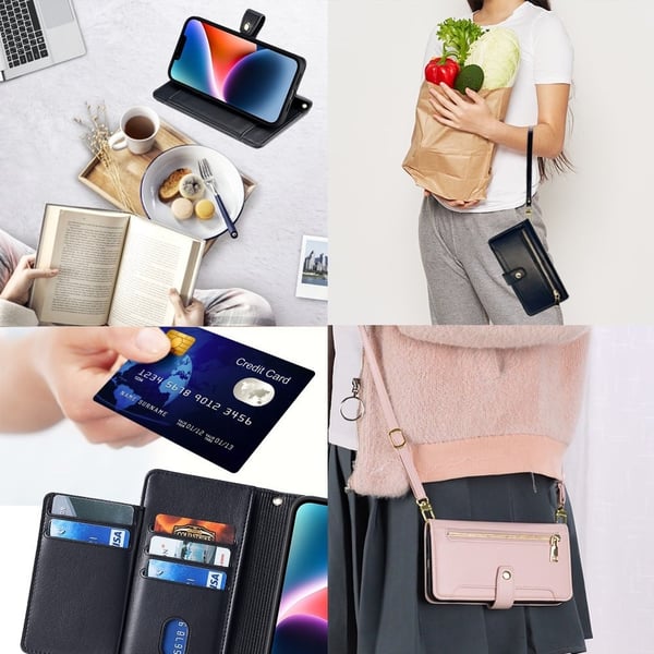 Samsung Galaxy A04e / Samsung Galaxy F04 / Samsung Galaxy M04 vegansk lommebokveske i skinn med glidelås - Svart