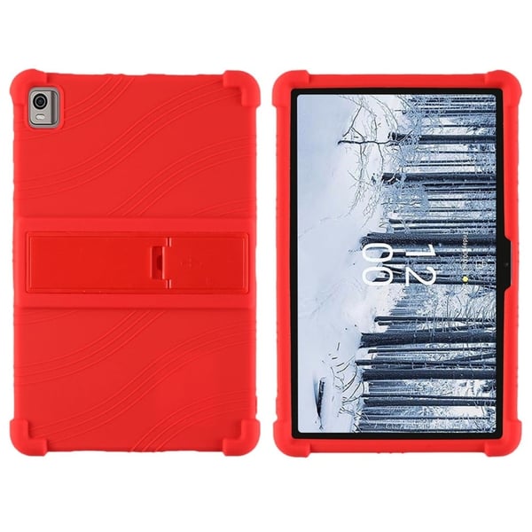 Nokia T21 Pehmeä silikoni Drop Protective Tablet Case Bump Resistant Kickstand Shockproof Tablet Cover - Punainen