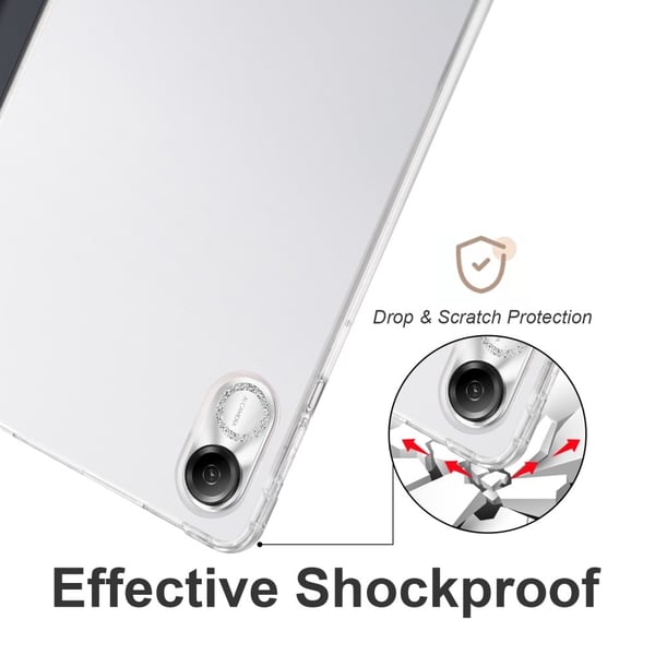 Honor Pad X8 Pro / Pad X9 Trifold stativ nettbrettveske pennspor vegansk lær gjennomsiktig fleksibelt bakdeksel - Svart