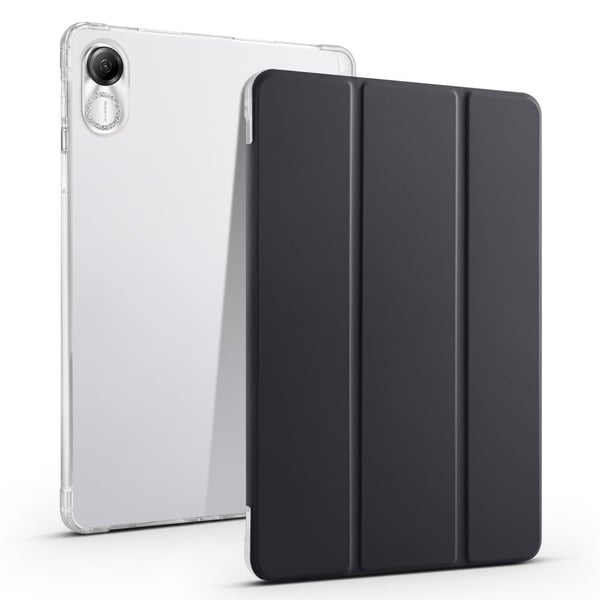 Honor Pad X8 Pro / Pad X9 Trifold stativ nettbrettveske pennspor vegansk lær gjennomsiktig fleksibelt bakdeksel - Svart