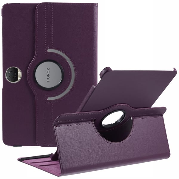 Honor Pad 9 Kotelo Naarmuuntumaton Vegaaninahkainen tabletin suojus pyörivällä jalustalla - Violetti