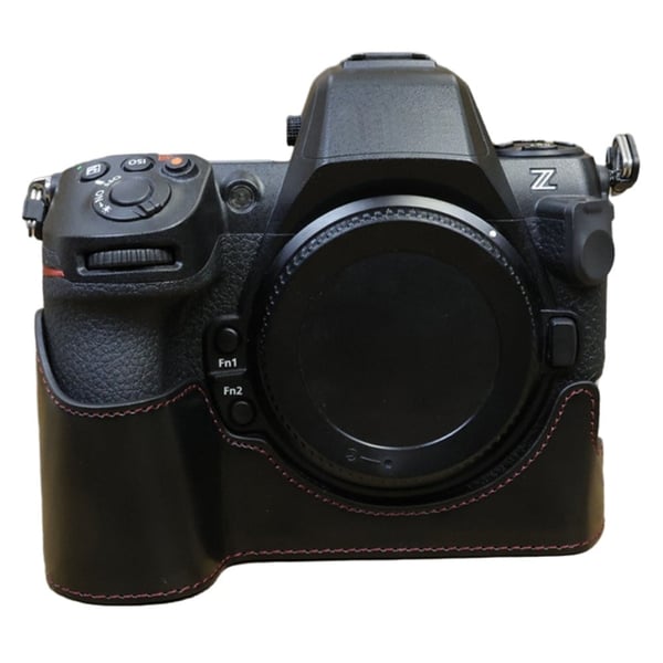 Nikon Z8 Vegansk lærdeksel med ripebestandig halvkroppskameradeksel med batteriåpning - Svart