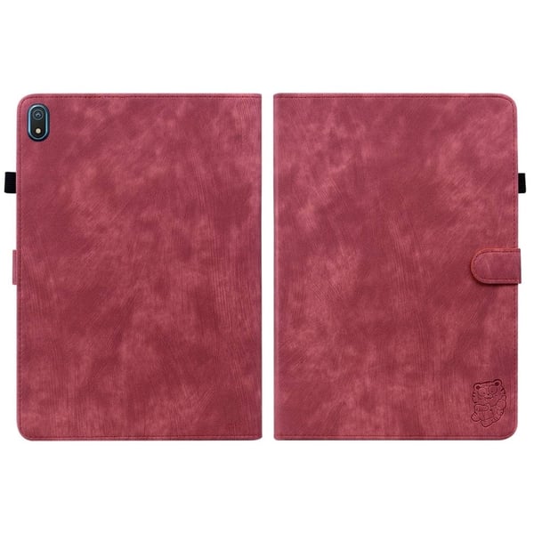 Ridsefast etui Nokia T20 Sødt tigermønster med påtryk Tabletbeskyttelse med kortplads Fleksibelt og vegansk læderstativ - Rød