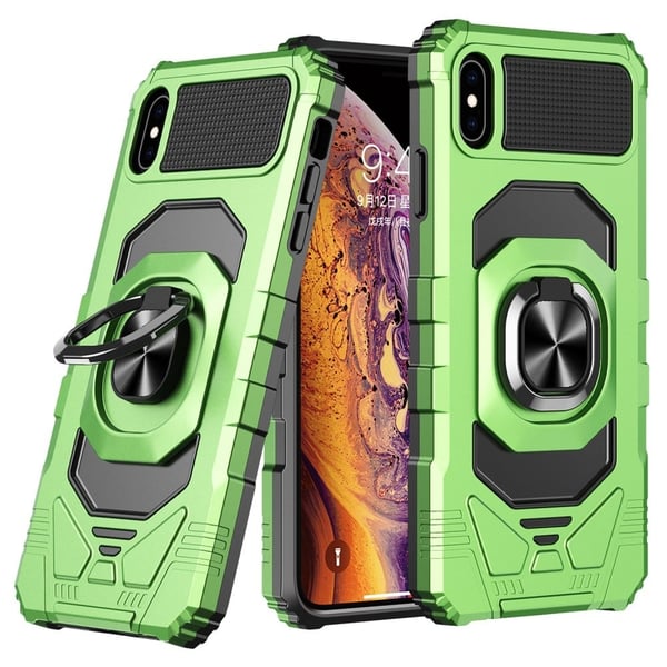 Slitesterk hardplastdeksel med myk innside og støtte for iPhone X / iPhone Xs - Grønn Slitesterk hardplastdeksel med myk innside og støtte for iPhone X / iPhone Xs - Grønn