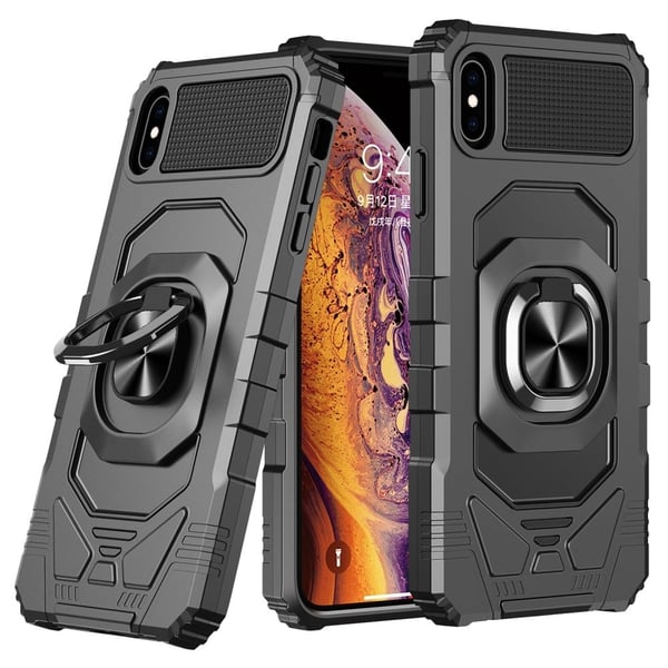 Slitesterk hardplastdeksel med myk innside og støtte for iPhone X / iPhone Xs - Svart