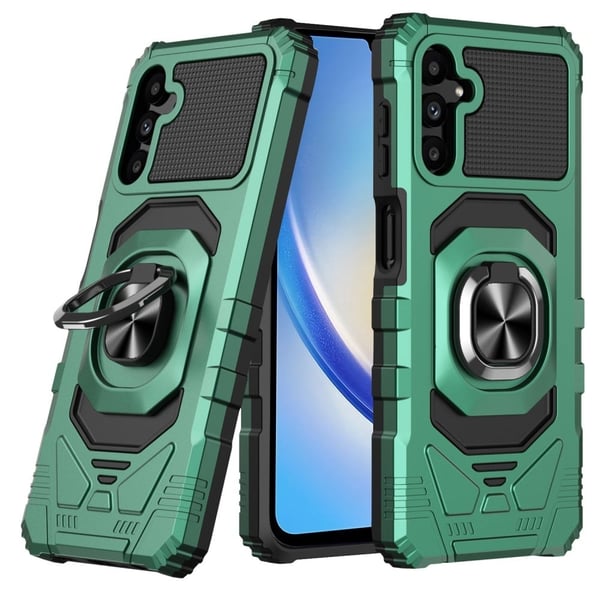 Slidstærkt Samsung Galaxy A34 5G cover i hård plast med blød inderside og kickstand - Grøn Slidstærkt Samsung Galaxy A34 5G cover i hård plast med blød inderside og kickstand - Grøn