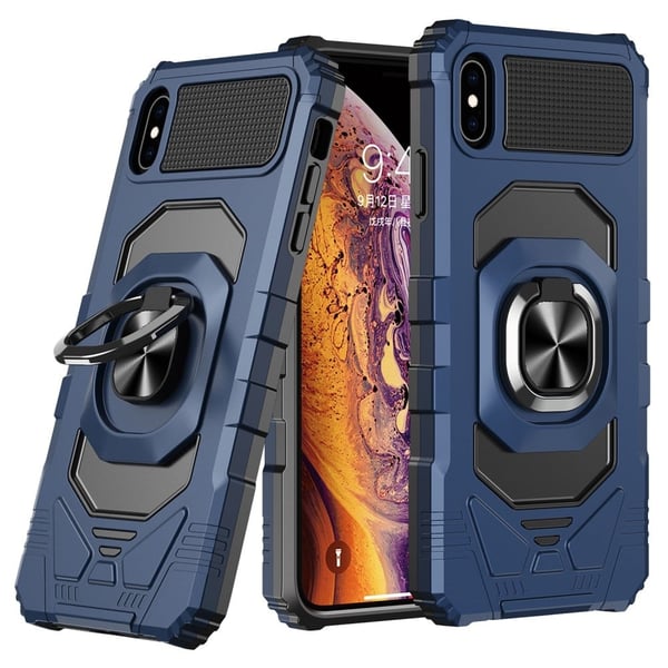 Slitesterk hardplastdeksel med myk innside og støtte for iPhone X / iPhone Xs - Blå
