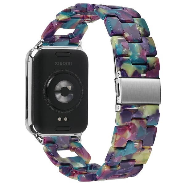 Klokkerem Xiaomi Redmi Watch 4 D-formet harpiks utskiftingsklokkearmbånd - Lilla + Grønn Blomst