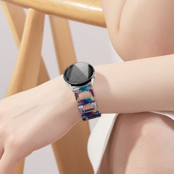 D-formet reim LG Watch Sport Smart Watch Harpiksarmbånd Erstatningsarmbånd - Lilla + Grønn Blomst