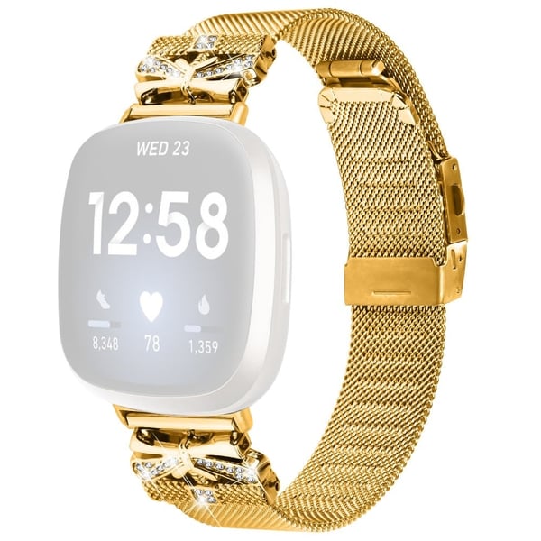 Fitbit Versa 4 / Sense 2 Armbånd Rhinestone Decor Electroplating rustfritt stål klokkerem - Gull