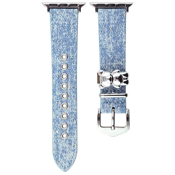Apple Watch Series 49mm - 45mm - 44mm - 42mm Universal Denim håndleddsrem - Babyblå + Bjørn