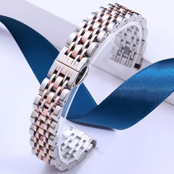 Garmin Lily 2 Watch Band 7-Beads 14mm udskiftningsrem i rustfrit stål - Sølv + Rødguld