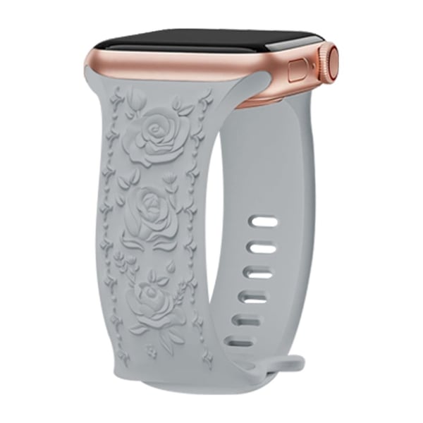 Rose Embossment Strap Apple Watch Series 41mm - 40mm - 38mm Silikonbånd - Grå