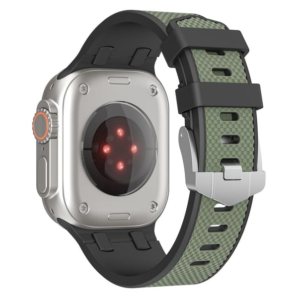 Apple Watch Series 49 mm - 45 mm - 44 mm - 42 mm sportssilikonarmbånd - Svart + Militærgrønn
