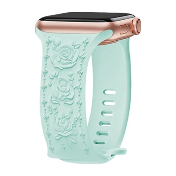 Rose Embossment Strap Apple Watch Series 41mm - 40mm - 38mm Silikonbånd - Lysegrønn