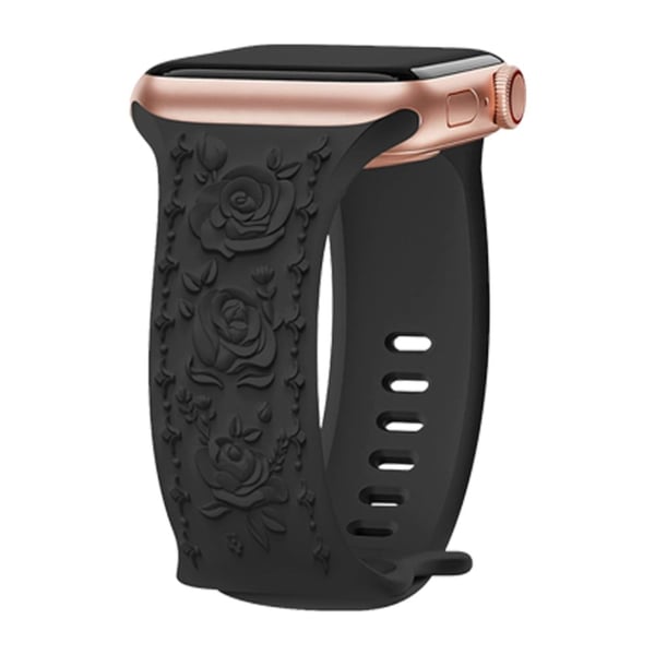 Rose Embossment Strap Apple Watch Series 41mm - 40mm - 38mm Silikonbånd - Svart