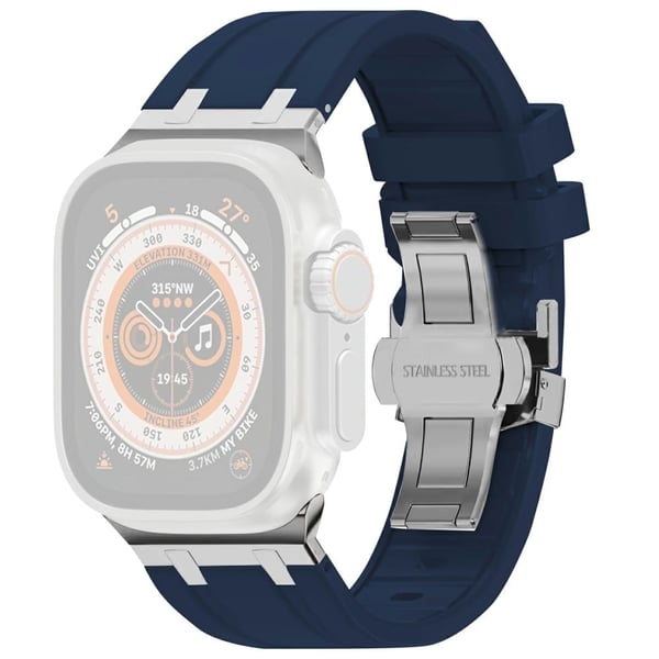 Apple Watch Ultra 2 / Ultra 49mm / 9 8 7 45mm / 6 5 4 SE (2022) SE (2023) SE 44mm / 3 2 1 42mm Silikonrem Butterfly Buckle Watchband - Blå