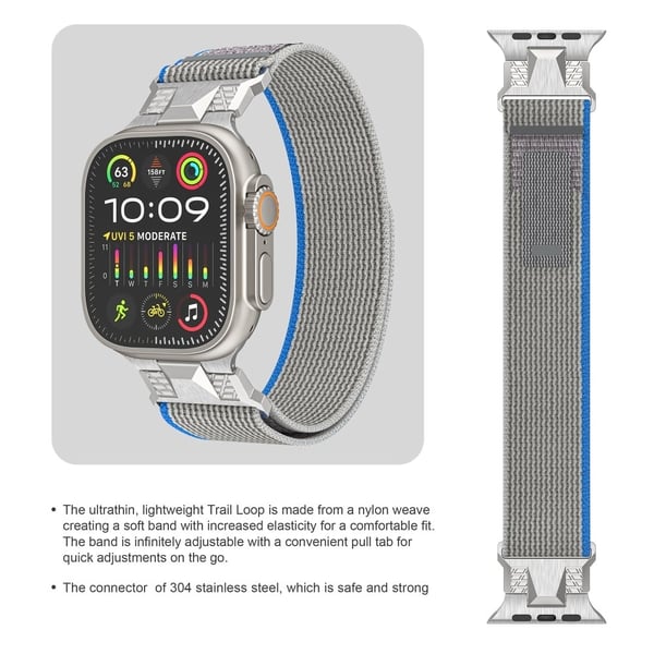 Apple Watch Series 49mm - 45mm - 44mm - 42mmTrail Loop Nylon Strap - Blå + Grå