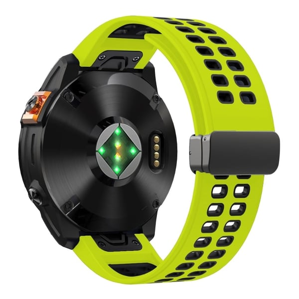 KALEBOL KLB-SSGJ-003 Garmin Fenix 7X / 7X Pro-klokkebånd QuickFit 26 mm magnetisk spennebånd i silikon - Lime + Svart