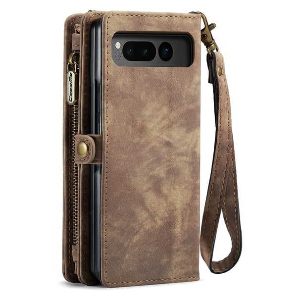 CaseMe telefonetui med glidelås og lommebok for Google Pixel Fold - Brun