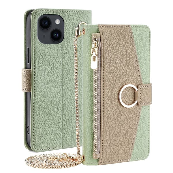 iPhone 15 Plus vegansk læder etui med pung - Grøn