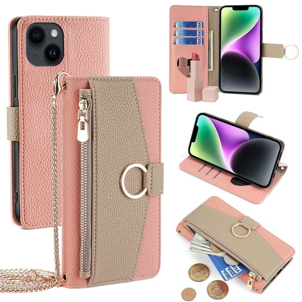 iPhone 14 vegansk skinnveske - Rosa