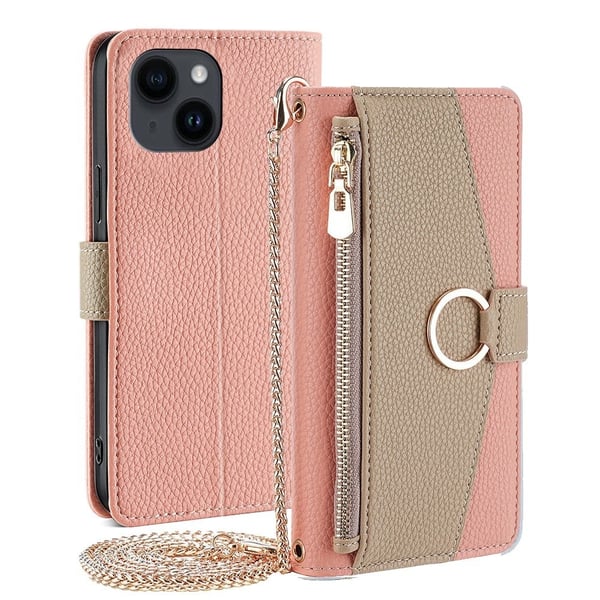 iPhone 15 Plus vegansk skinnveske - Rosa