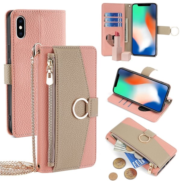 iPhone X / iPhone Xs vegaaninahkainen laukkukotelo - Pinkki