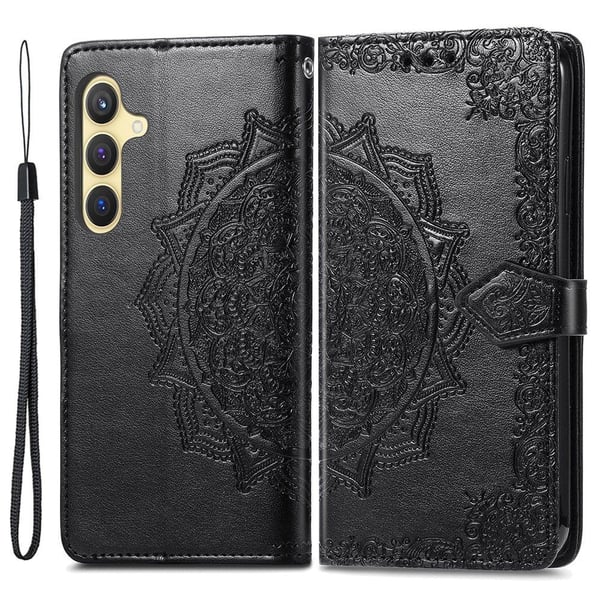 Mandala Samsung Galaxy S24 Plus nahkakotelo - Musta