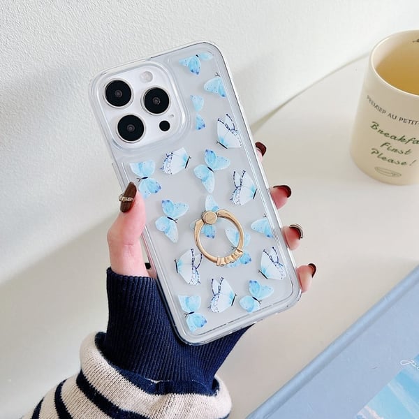 Marmormønstret deksel med ringholder for iPhone 15 Pro Max - Style F