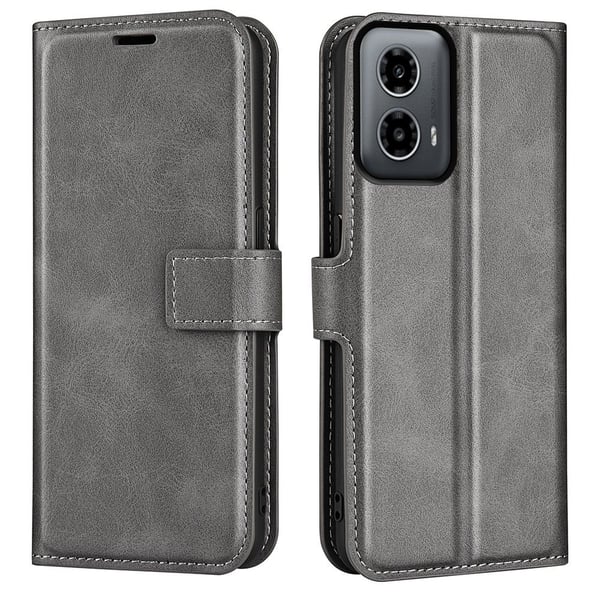 Skinn-etui i lommebok-stil for Motorola Moto G34 - Grå