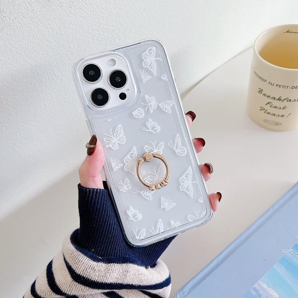 Marmormønstret deksel med ringholder for iPhone 15 Pro - Style E