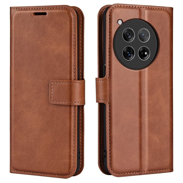 Skinn-etui i lommebok-stil for OnePlus 12R / OnePlus Ace 3 - Lysebrun