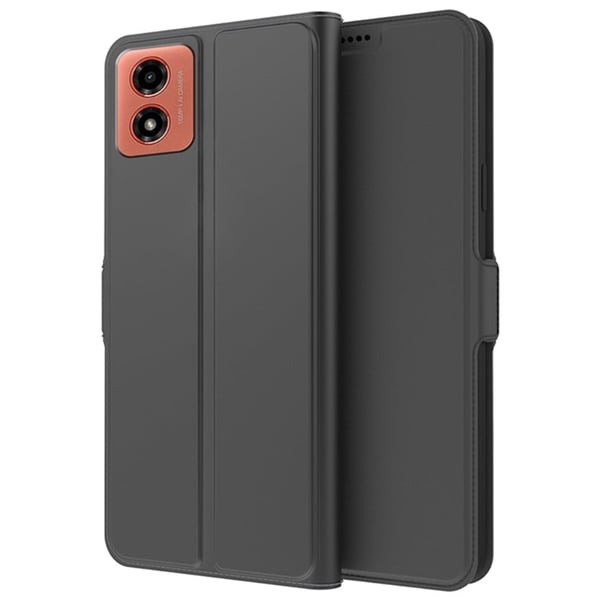 Glatt og tynt premium PU-skinnetui for Motorola Moto G04 - Svart