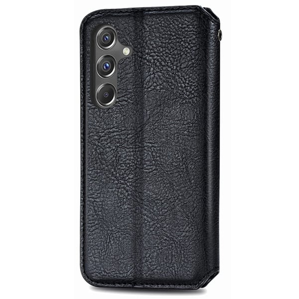Skinn-etui med stilfult rombeavtrykk for Samsung Galaxy A15 - Svart